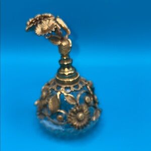 Vintage Matson Sunflower  Gold Floral Perfume Bottle Ormolu Hollywood Regency